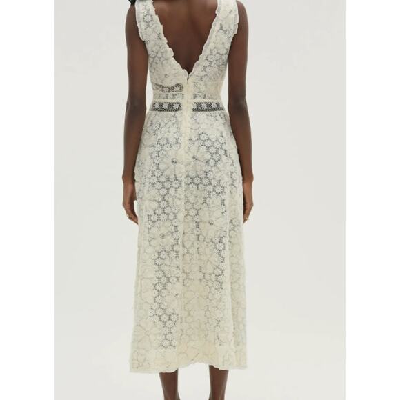 For Love & Lemons Cream Snowflake Daisy Lace & Sequin Mesh Midi Dress Medium - Picture 2 of 14